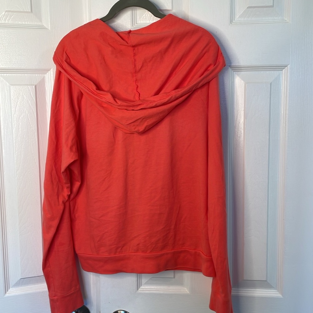 PINK VICTORIA SECRET LONG SLEEVE FULL ZIP HOODIE SWEATSHIRT NEON ORANGE SZ LARGE - Picture 6 of 7